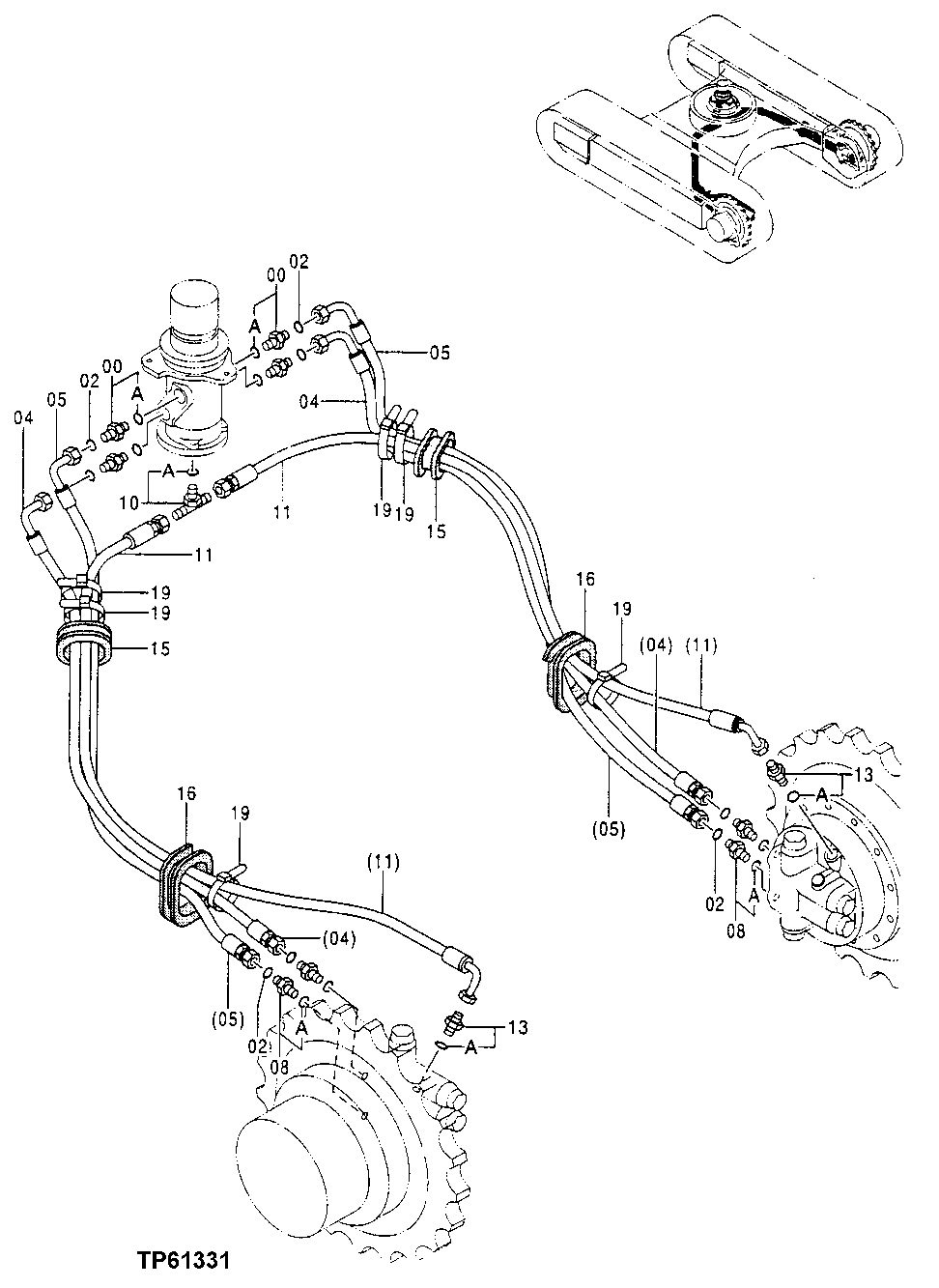 Схема запчастей John Deere 0 - 21 - Rotary Manifold To Propel Motor Hoses 0260 Hydraulic System