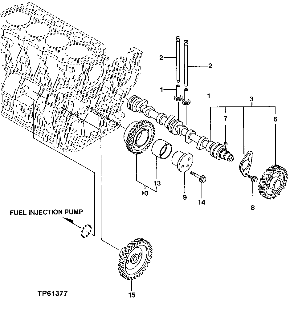 Схема запчастей John Deere 0 - 26 - Camshaft w/ Gear, Followers and Pushrods 0402 Camshaft And Valve Actuating Means