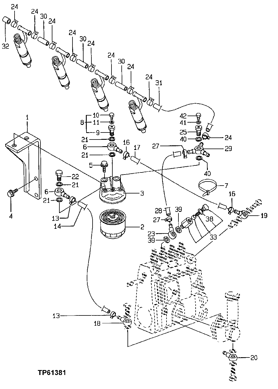 Схема запчастей John Deere 0 - 35 - Low Pressure Fuel Lines 0413 Fuel Injection System