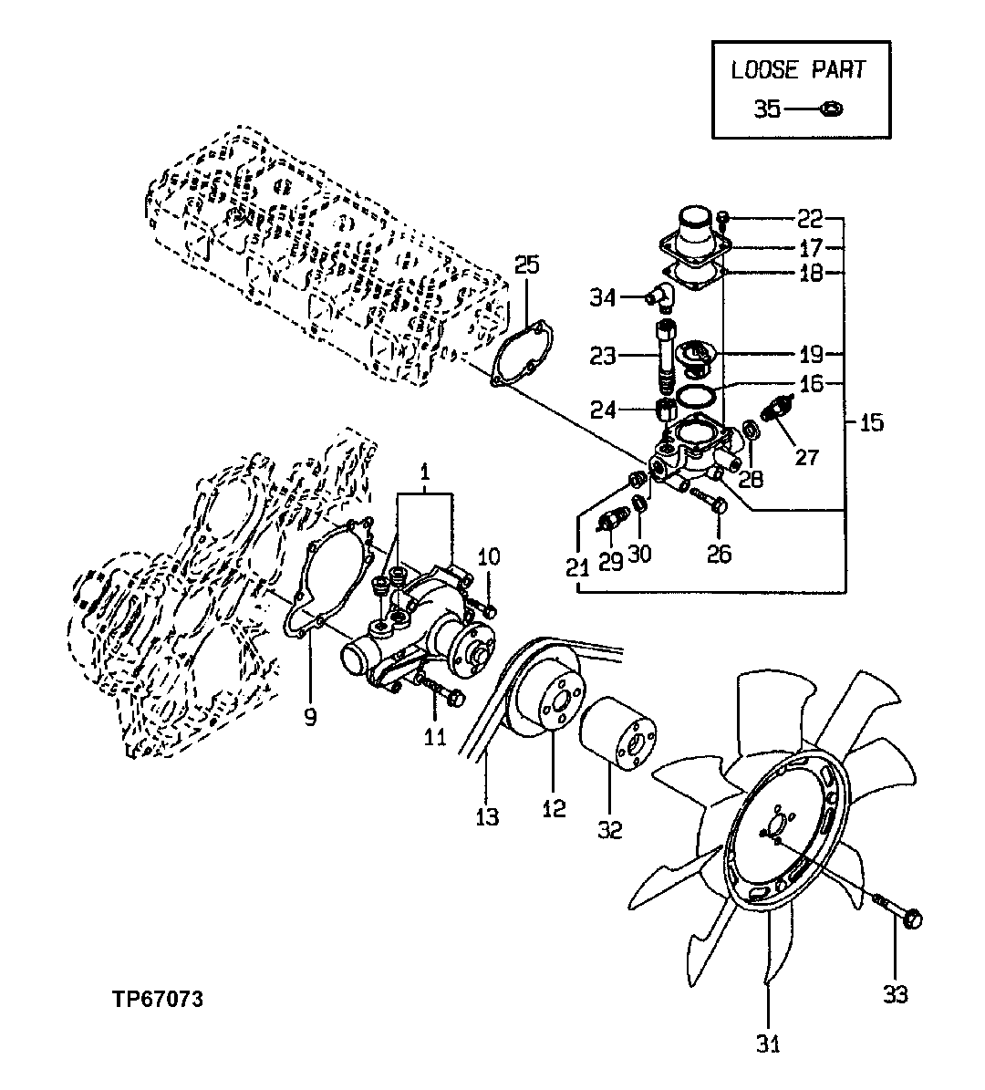 Схема запчастей John Deere 0 - 37 - Water Pump and Thermostat 0417 Water Pump