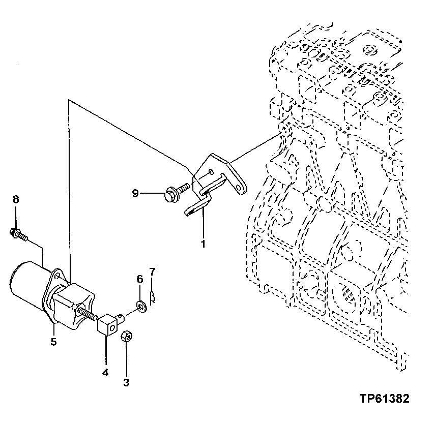 Схема запчастей John Deere 0 - 48 - ENGINE SHUTOFF SOLENOID AND BRACKET 0515 Engine Speed Controls