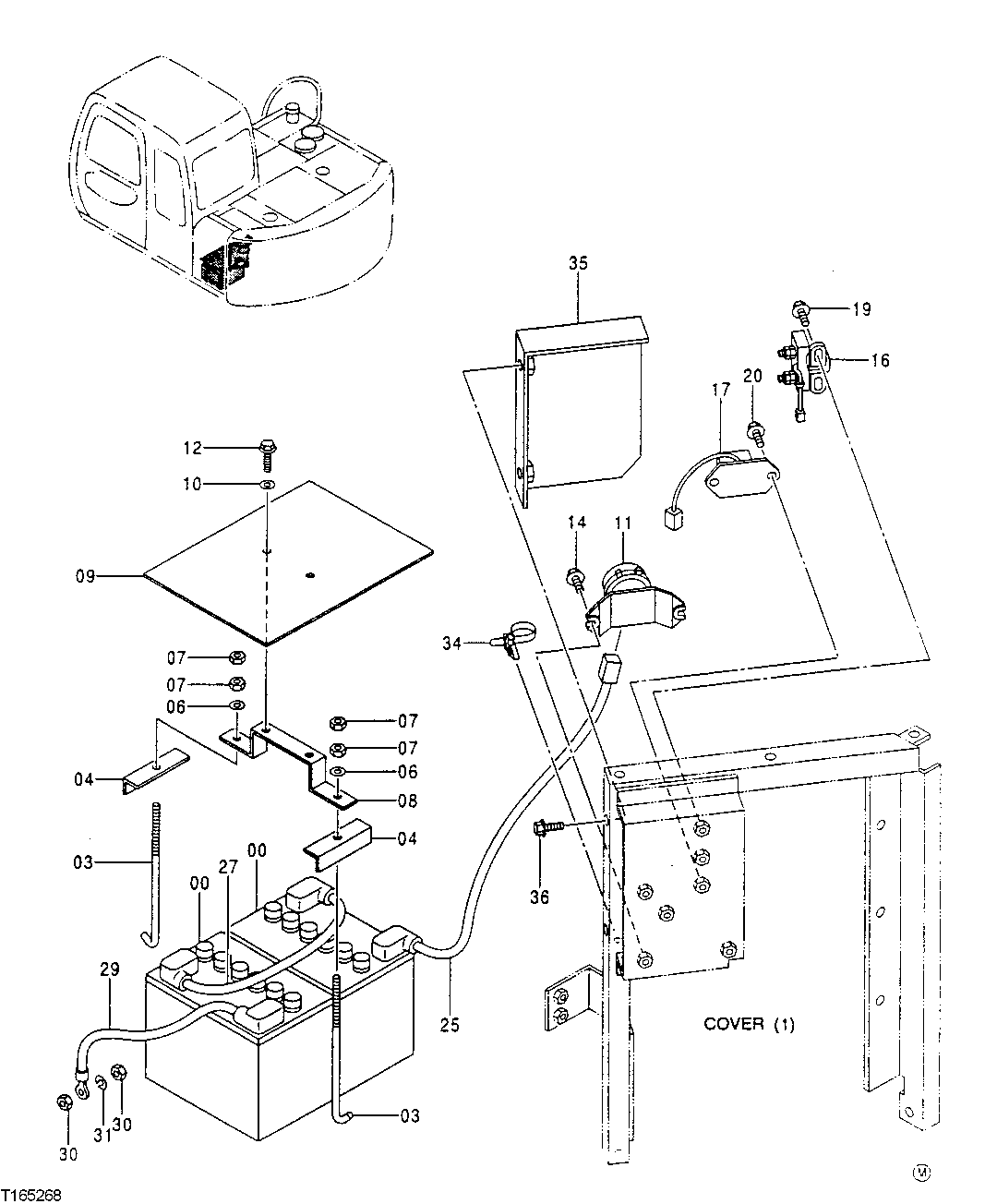 Схема запчастей John Deere 0 - 65 - Batteries, Battery Cables and Relay ( - 099999) 1674 Wiring Harness & Switches