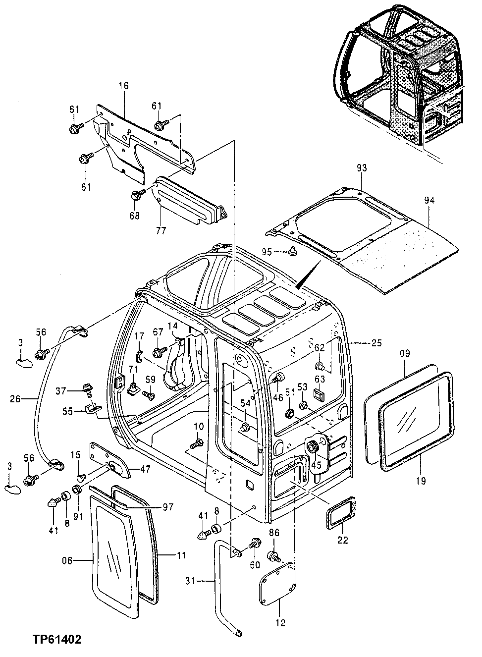 Схема запчастей John Deere 0 - 80 - Cab Components (Roof, Side and Rear Windows) 1810 Operator Enclosure