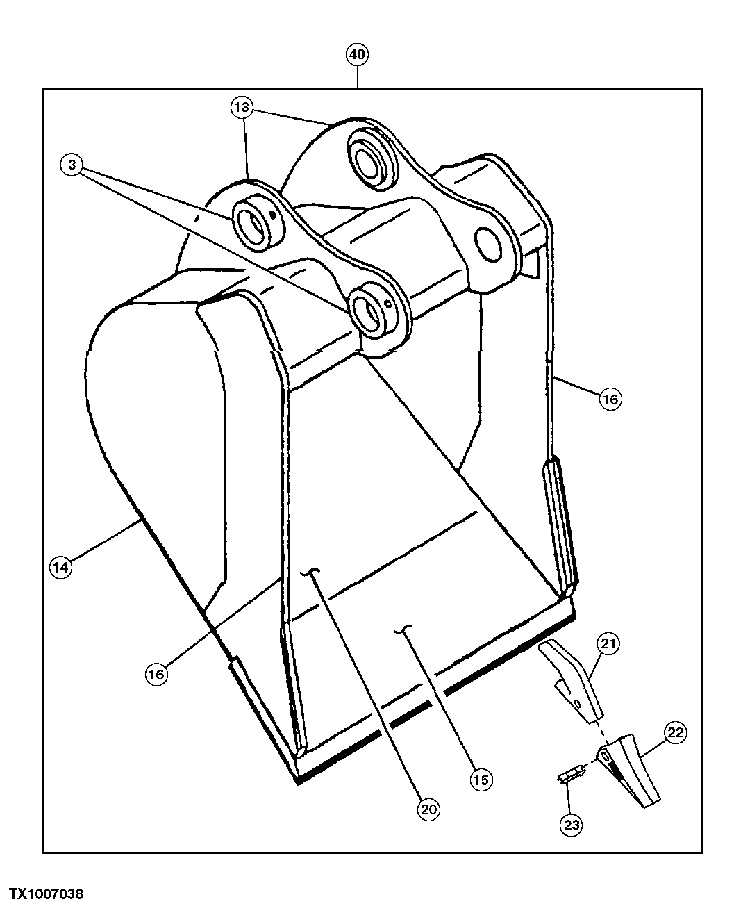 Схема запчастей John Deere 0 - 138 - Heavy Duty Bucket 3302 Bucket With Teeth