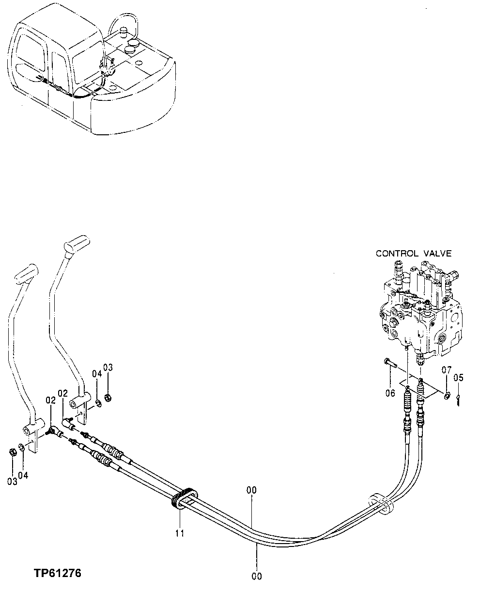 Схема запчастей John Deere 0 - 145 - PROPEL CONTROL LEVER TO CONTROL VALVE CABLE 3315 Control Linkage