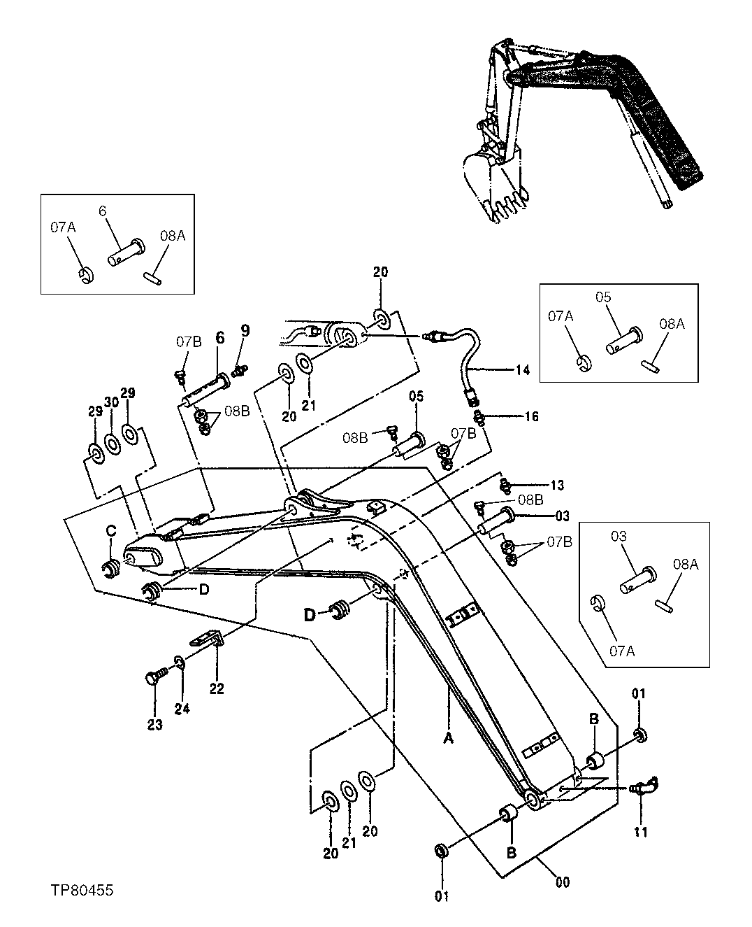 Схема запчастей John Deere 0 - 156 - Excavator Boom Assembly, Bushings and Pins 3344 Boom