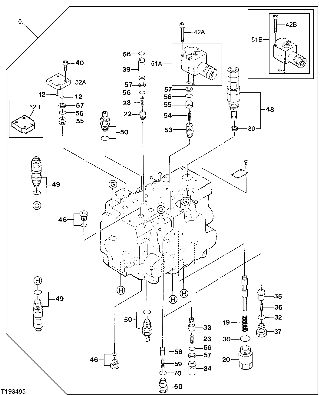 Схема запчастей John Deere 0 - 170 - CONTROL VALVE COMPONENTS (TOP AND BOTTOM, RELIEF VALVES) 3360 Hydraulic System