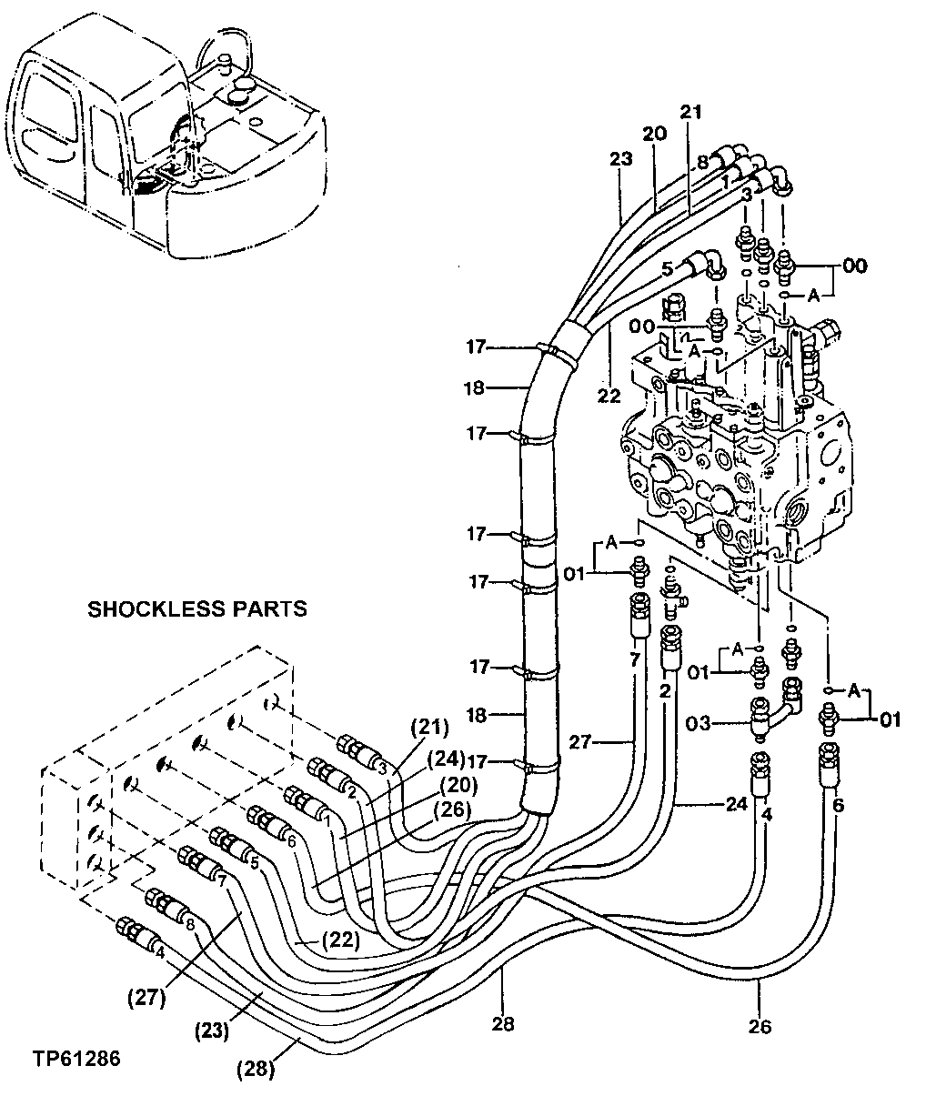 Схема запчастей John Deere 0 - 176 - PILOT HOSES (FLOW REGULATING VALVE TO CONTROL VALVE TOP AND BOTTOM) 3360 Hydraulic System