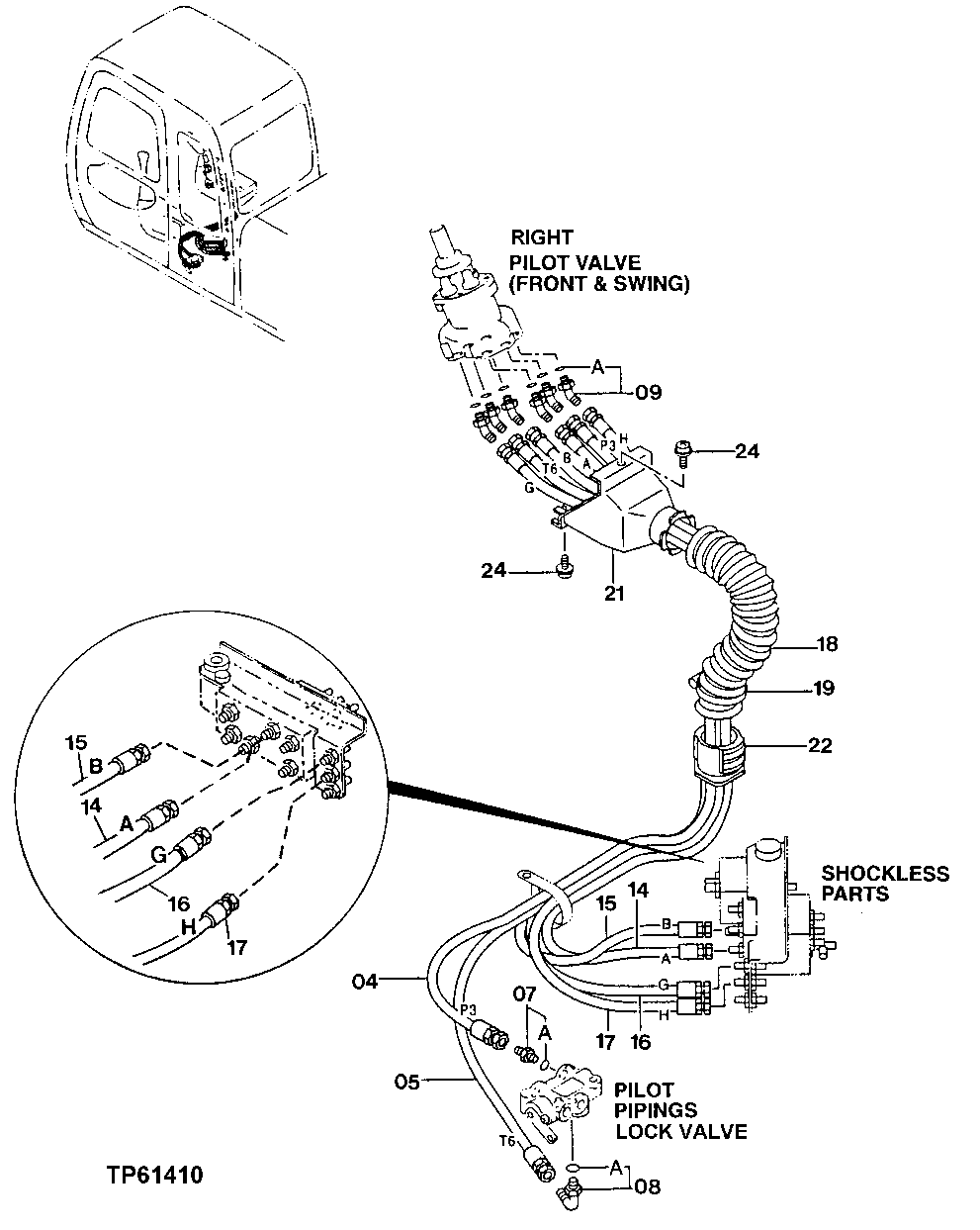 Схема запчастей John Deere 0 - 178 - PILOT HOSES (RIGHT CONTROLLER TO SHUT-OFF VALVE AND FLOW REGULATOR) 3360 Hydraulic System