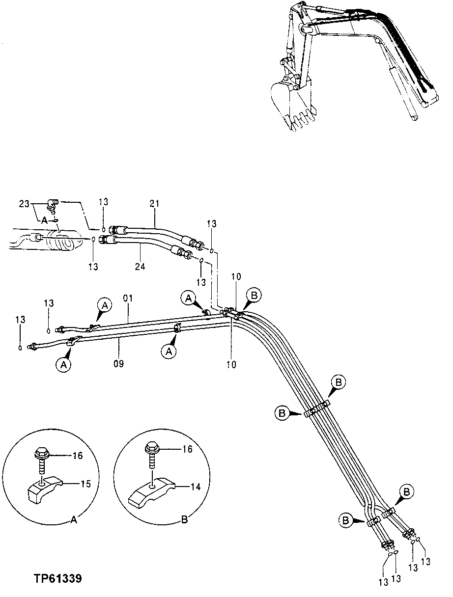 Схема запчастей John Deere 0 - 184 - BOOM LINES (TO ARM AND BUCKET CYLINDERS, STANDARD BOOM) 3360 Hydraulic System