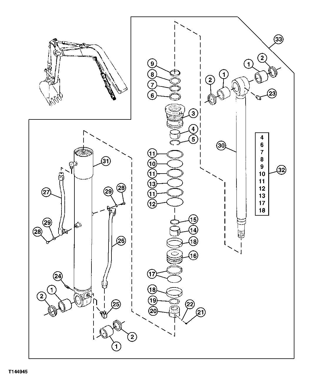 Схема запчастей John Deere 0 - 189 - BOOM CYLINDER COMPONENTS AND OIL LINES 3360 Hydraulic System