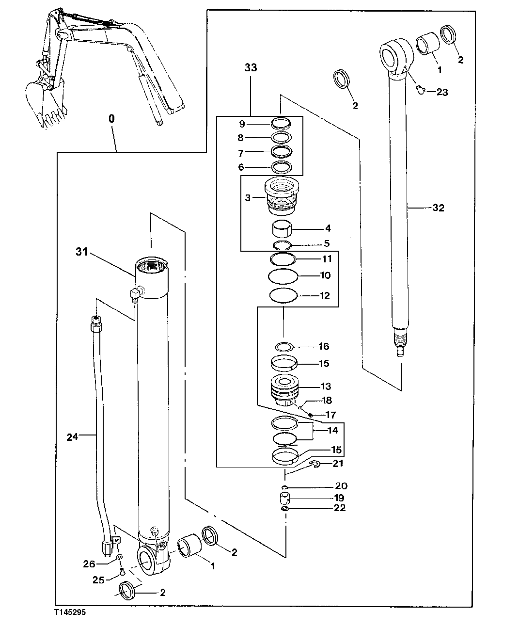 Схема запчастей John Deere 0 - 190 - ARM CYLINDER COMPONENTS AND OIL LINES (WITH STANDARD BOOM) 3360 Hydraulic System