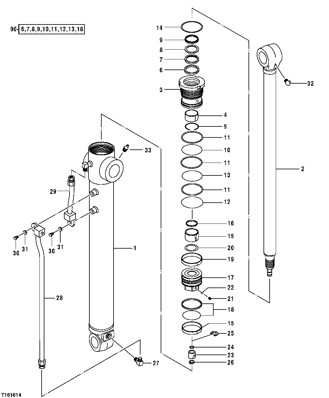 Схема запчастей John Deere 0 - 192 - ARM CYLINDER COMPONENTS AND OIL LINES (WITH OFFSET BOOM) 3360 Hydraulic System