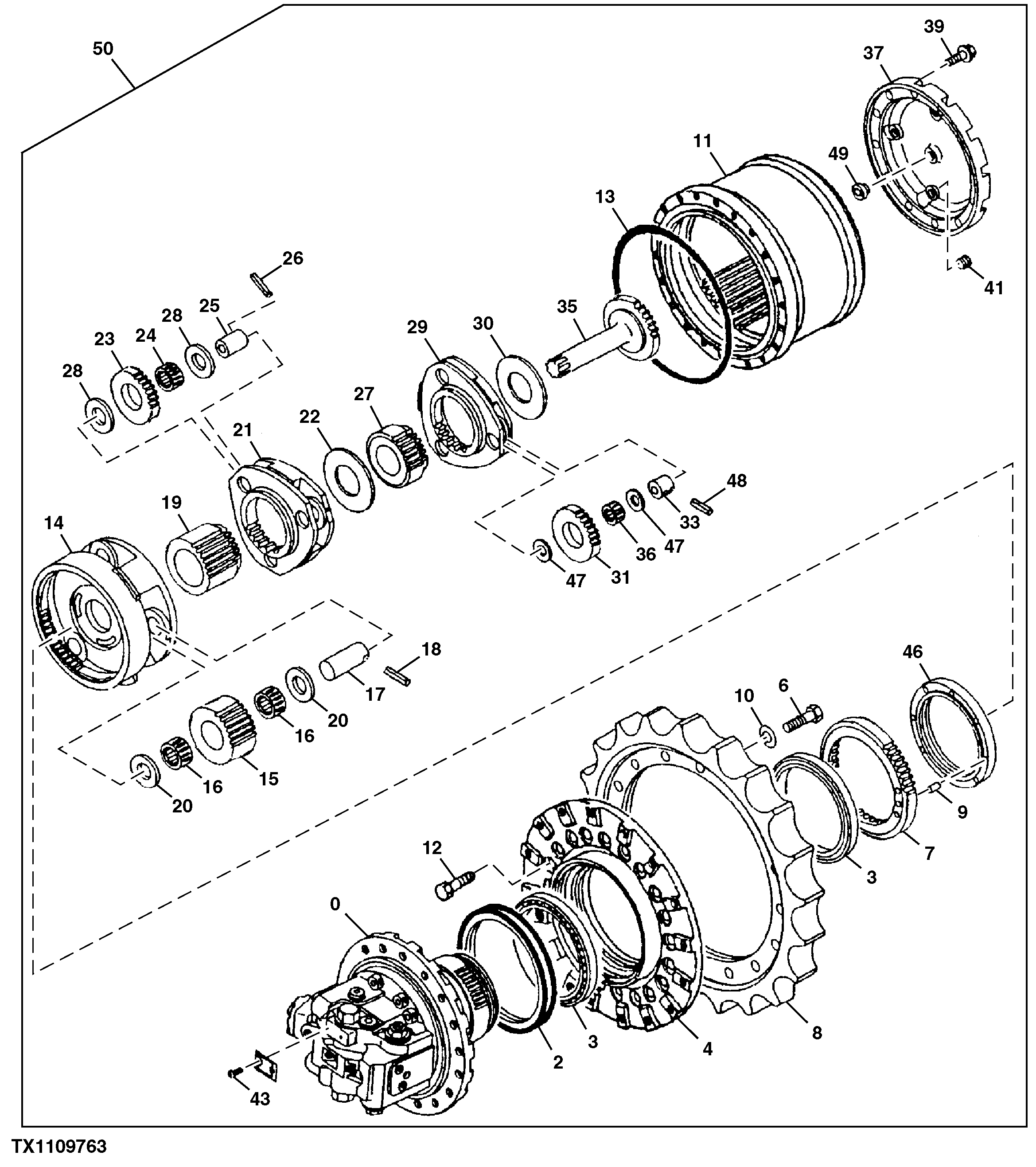 Схема запчастей John Deere 30LCR - 10 - TRAVEL DEVICE 0260 Axles, Diff. & Susp. Sys. Hyd. (Incl. Fwd)