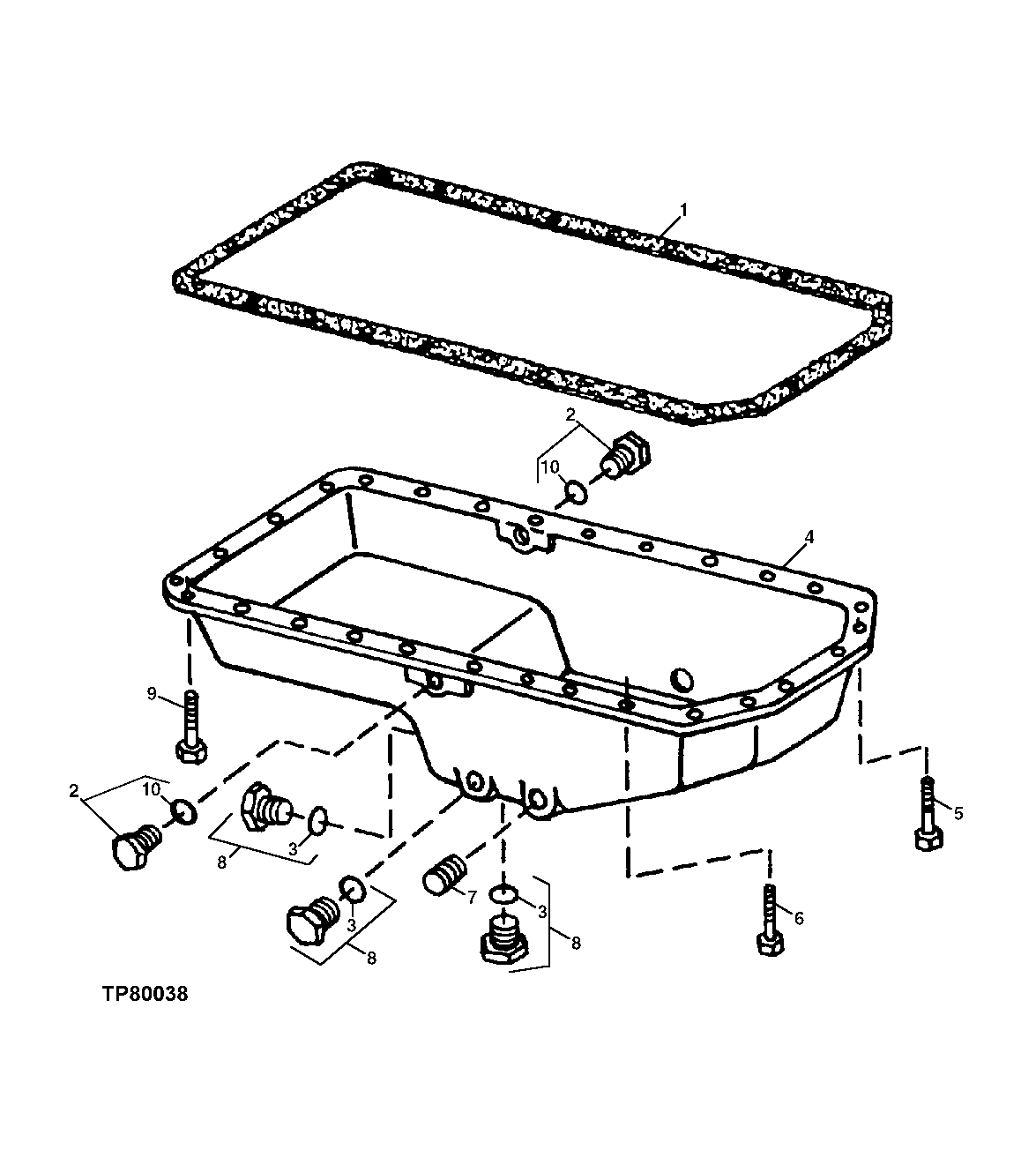 Схема запчастей John Deere 30LCR - 31 - ENGINE OIL PAN AND OIL PAN GASKET 0407A OILING SYSTEM 4045TT050 4045TT050