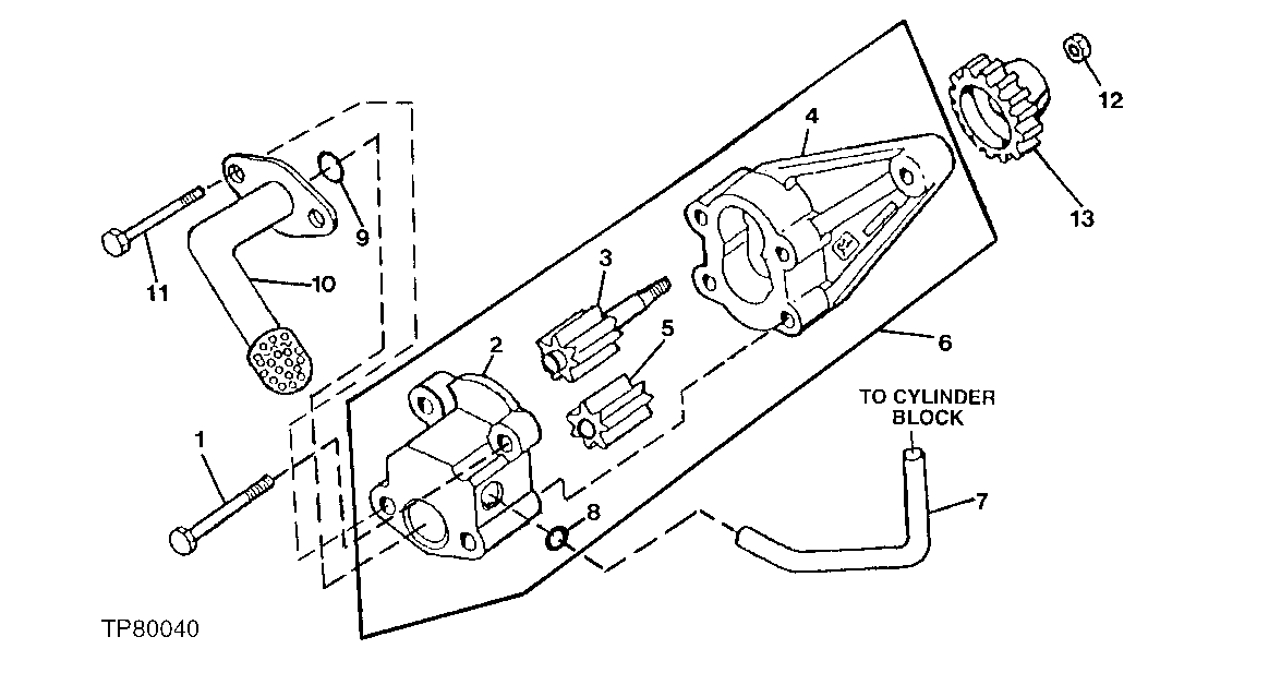 Схема запчастей John Deere 30LCR - 32 - ENGINE OIL PUMP AND OIL PUMP INTAKE 0407A OILING SYSTEM 4045TT050 4045TT050