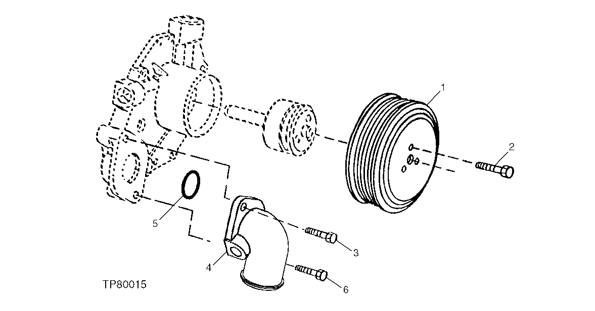 Схема запчастей John Deere 30LCR - 44 - WATER PUMP INLET AND PULLEY 0417A WATER PUMP 4045TT050 4045TT050