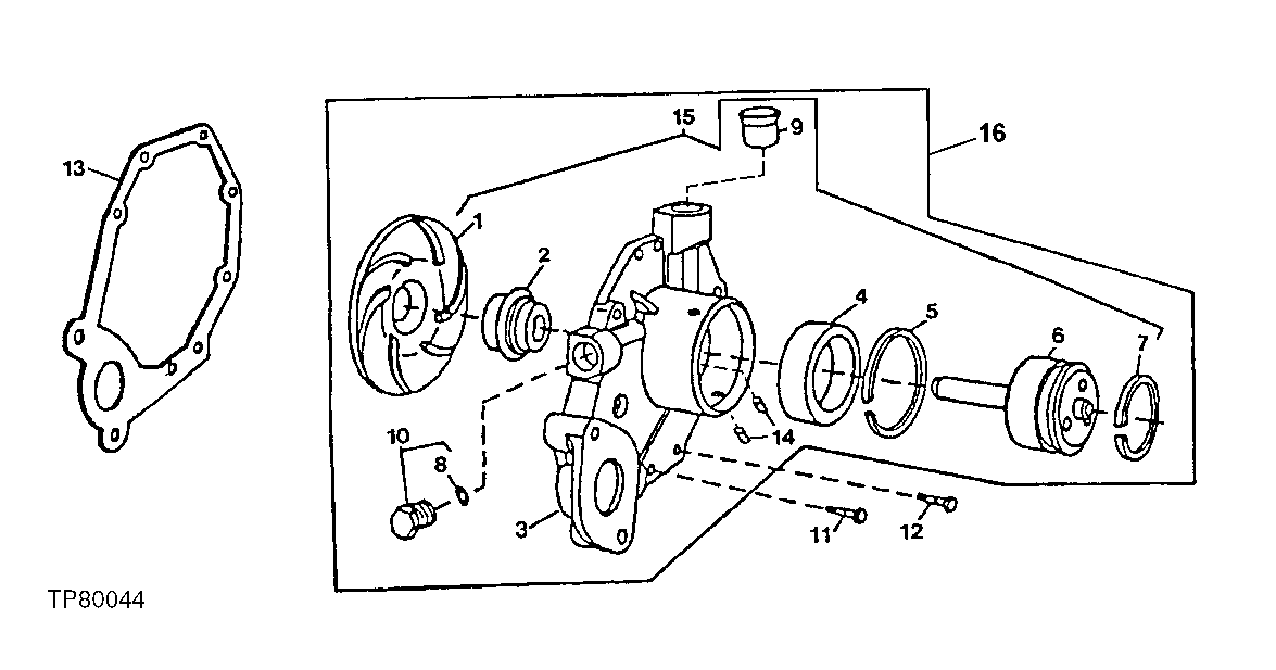 Схема запчастей John Deere 30LCR - 45 - WATER PUMP ASSEMBLY 0417A WATER PUMP 4045TT050 4045TT050