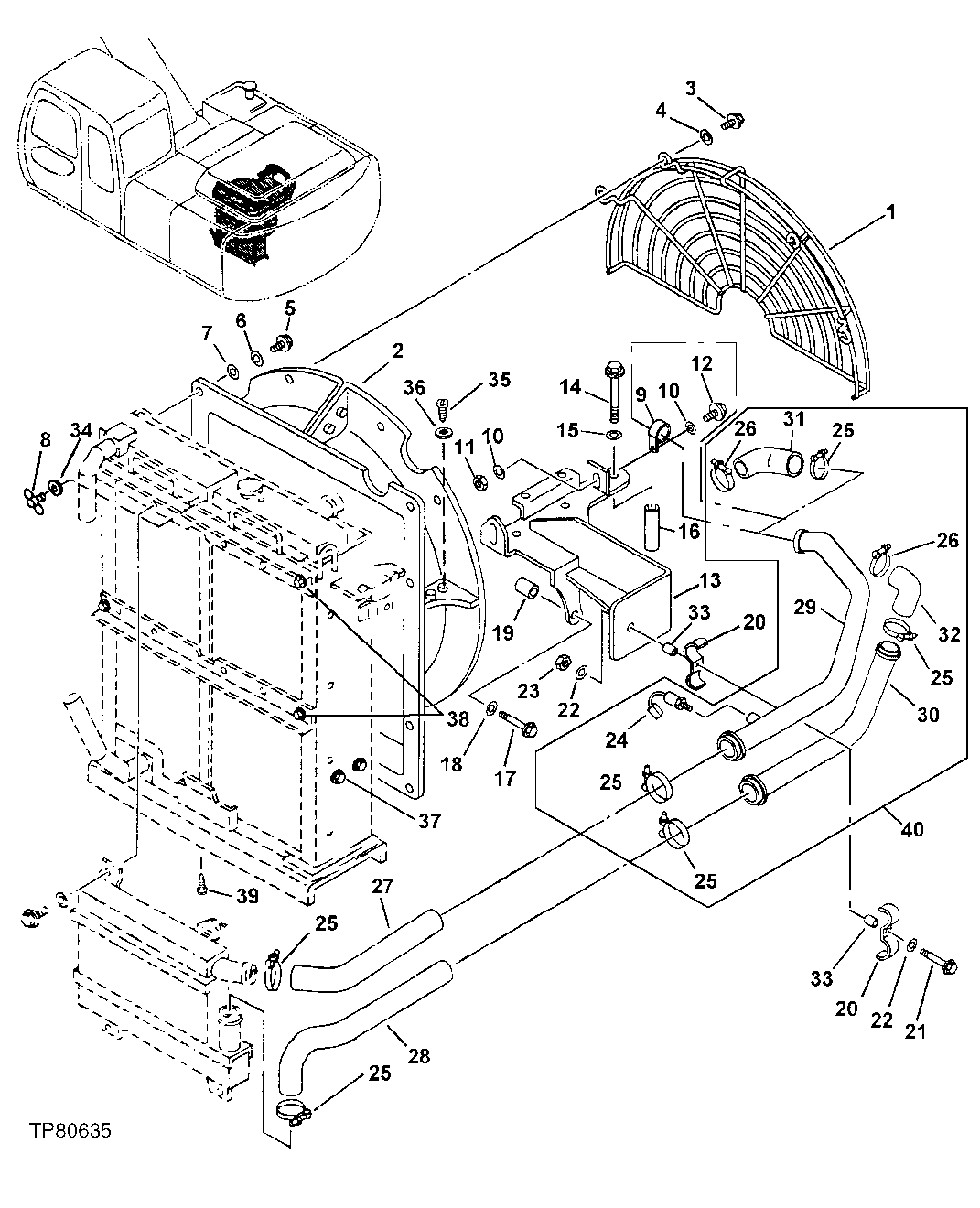 Схема запчастей John Deere 30LCR - 162 - RADIATOR ATTACHMENTS 0510 Engine Cooling Systems