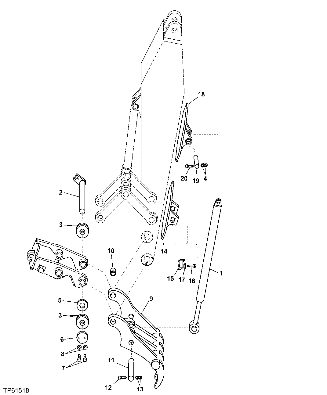 Схема запчастей John Deere 30LCR - 312 - HYDRAULIC THUMB AND CYLINDER 3302 Bucket With Teeth