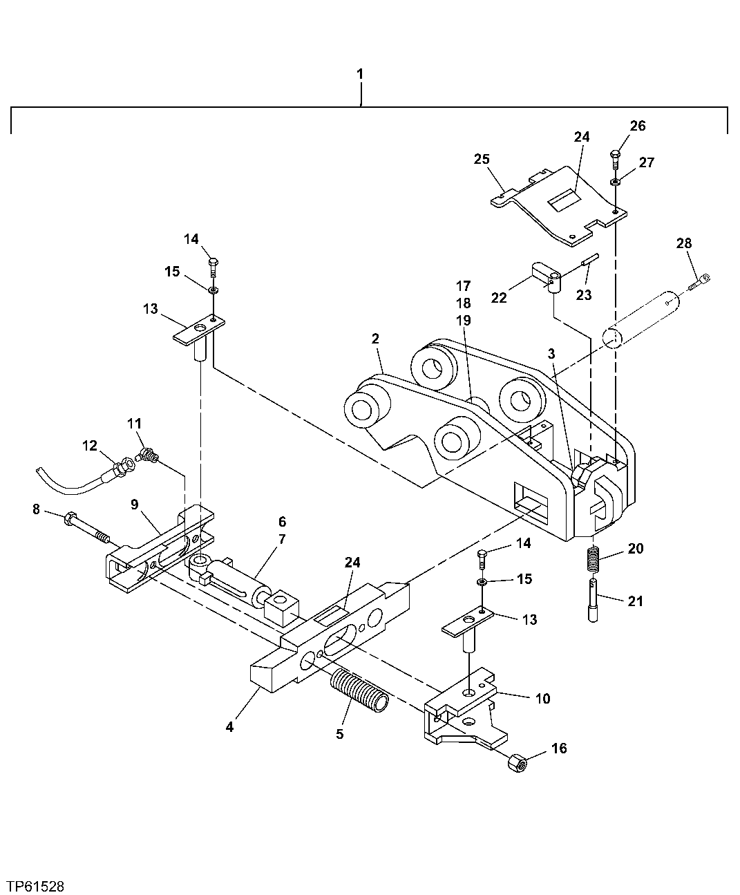 Схема запчастей John Deere 30LCR - 313 - QUICK LATCH ASSEMBLY 3302 Bucket With Teeth