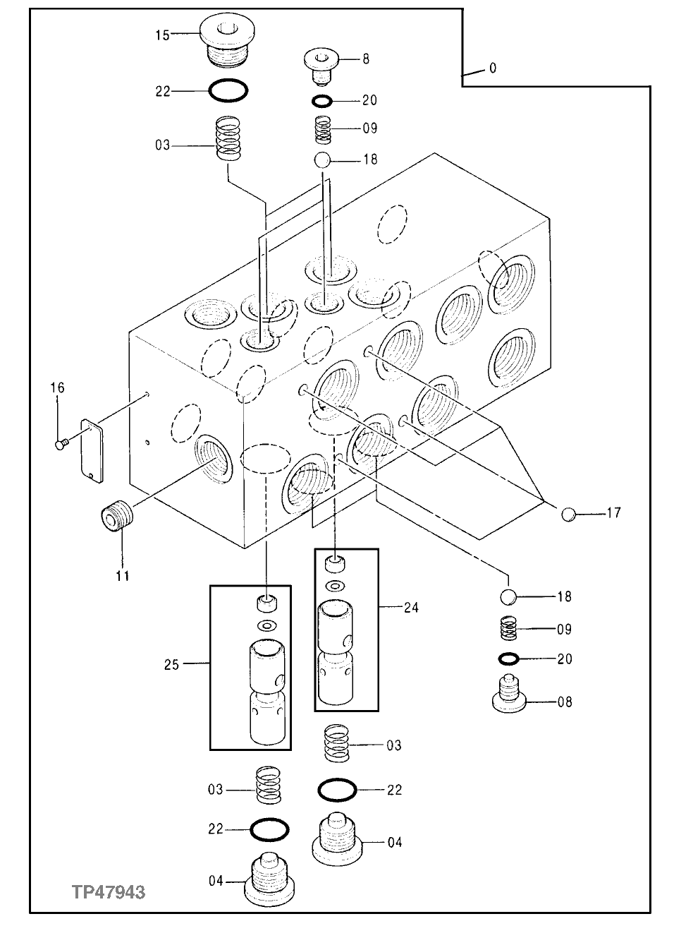 Схема запчастей John Deere 30LCR - 360 - FLOW CONTROL VALVE 3360 Hydraulic System