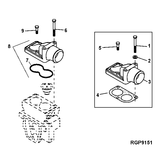 Схема запчастей John Deere 30LCR - 54 - WATER MANIFOLD, THERMOSTAT 0400 Engine 6081HT001-RG26768 6081HT001