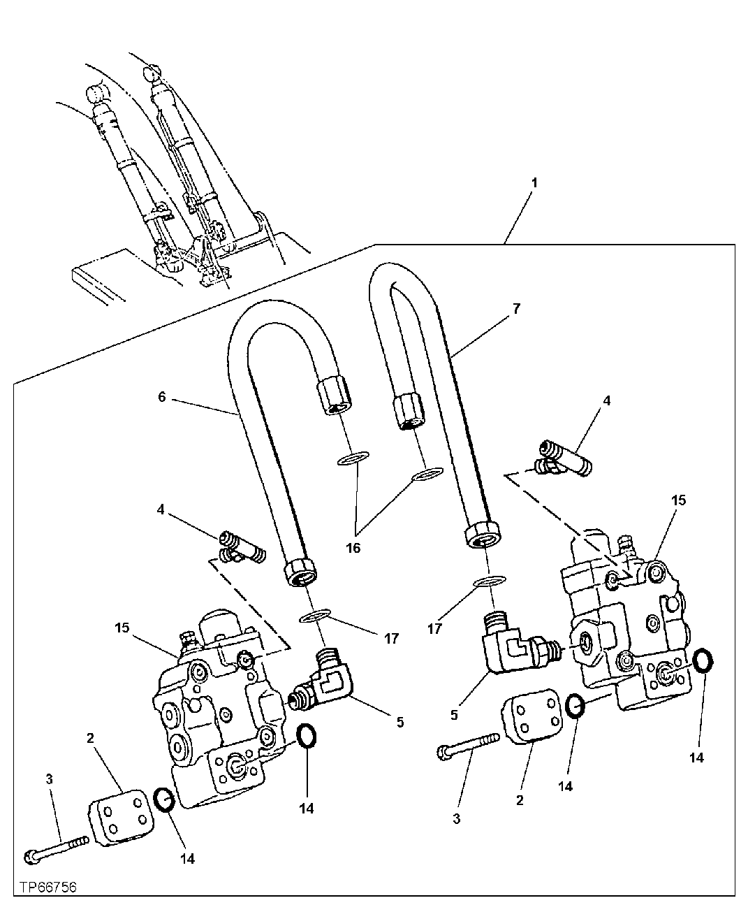 Схема запчастей John Deere 30LCR - 273 - BOOM CYLINDER LOAD LOWERING VALVE KIT 3360 Hydraulic System