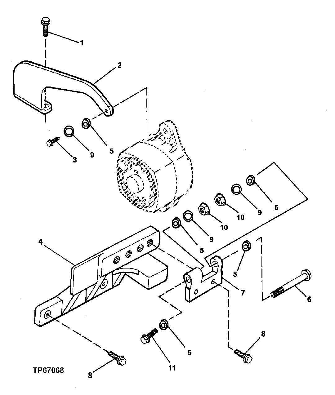 Схема запчастей John Deere 200LC, 330LC, 370 - 18 - Alternator Mounting Brackets 0423 Alternator And Generator Mounting