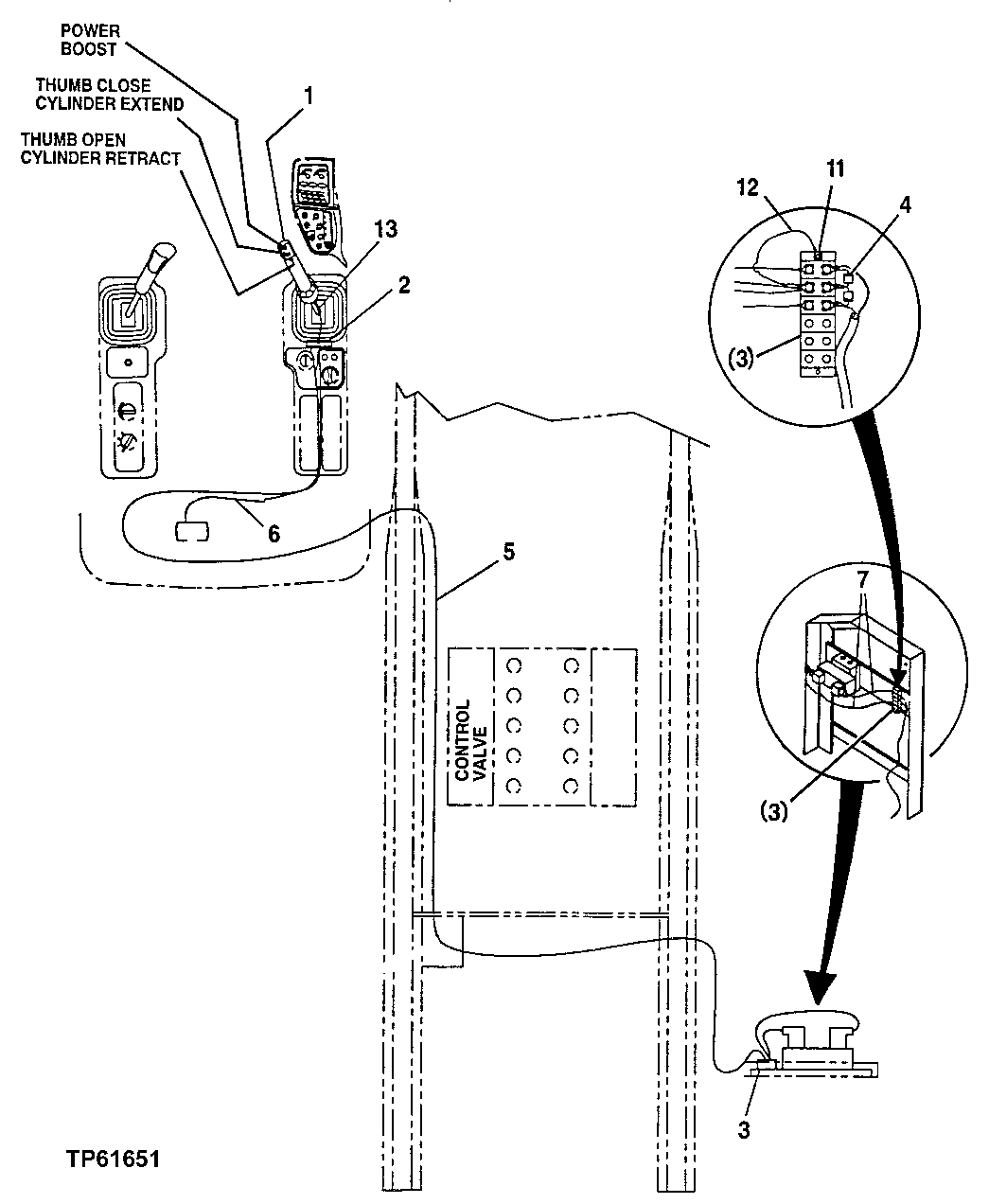 Схема запчастей John Deere 200LC, 330LC, 370 - 46 - HYDRAULIC THUMB ELECTRIC PARTS 1674 Wiring Harness And Switches