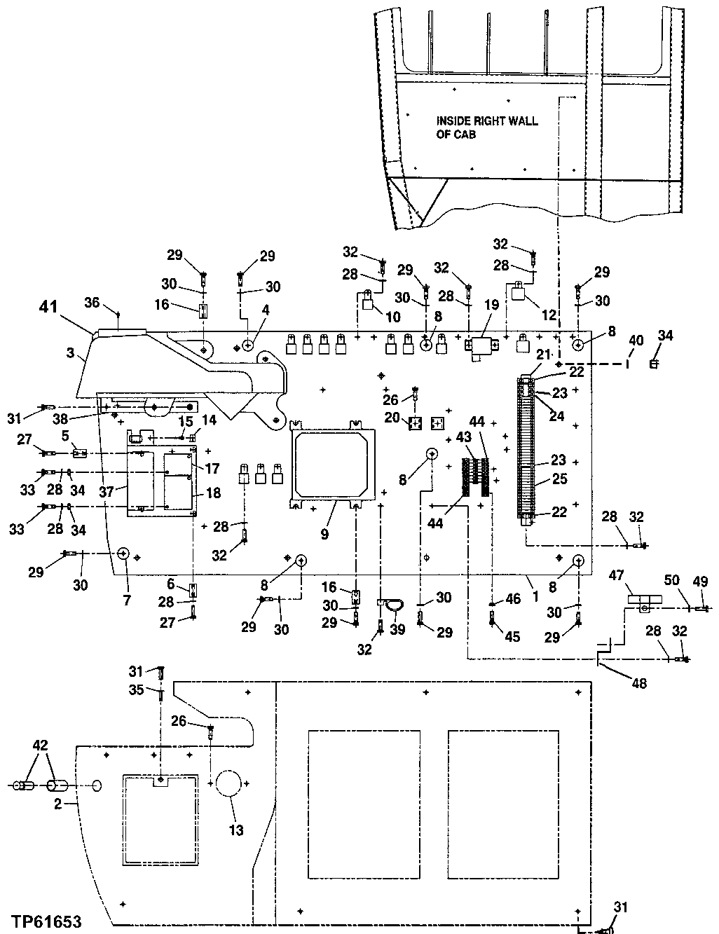 Схема запчастей John Deere 200LC, 330LC, 370 - 34 - Electrical Panel (Rear Entry Cab Units With Heeler) 1674 Wiring Harness And Switches