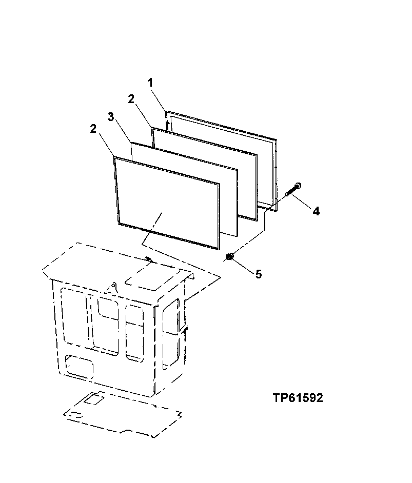 Схема запчастей John Deere 200LC, 330LC, 370 - 59 - REAR ENTRY CAB RIGHT SIDE WINDOW 1810 Operator Enclosure