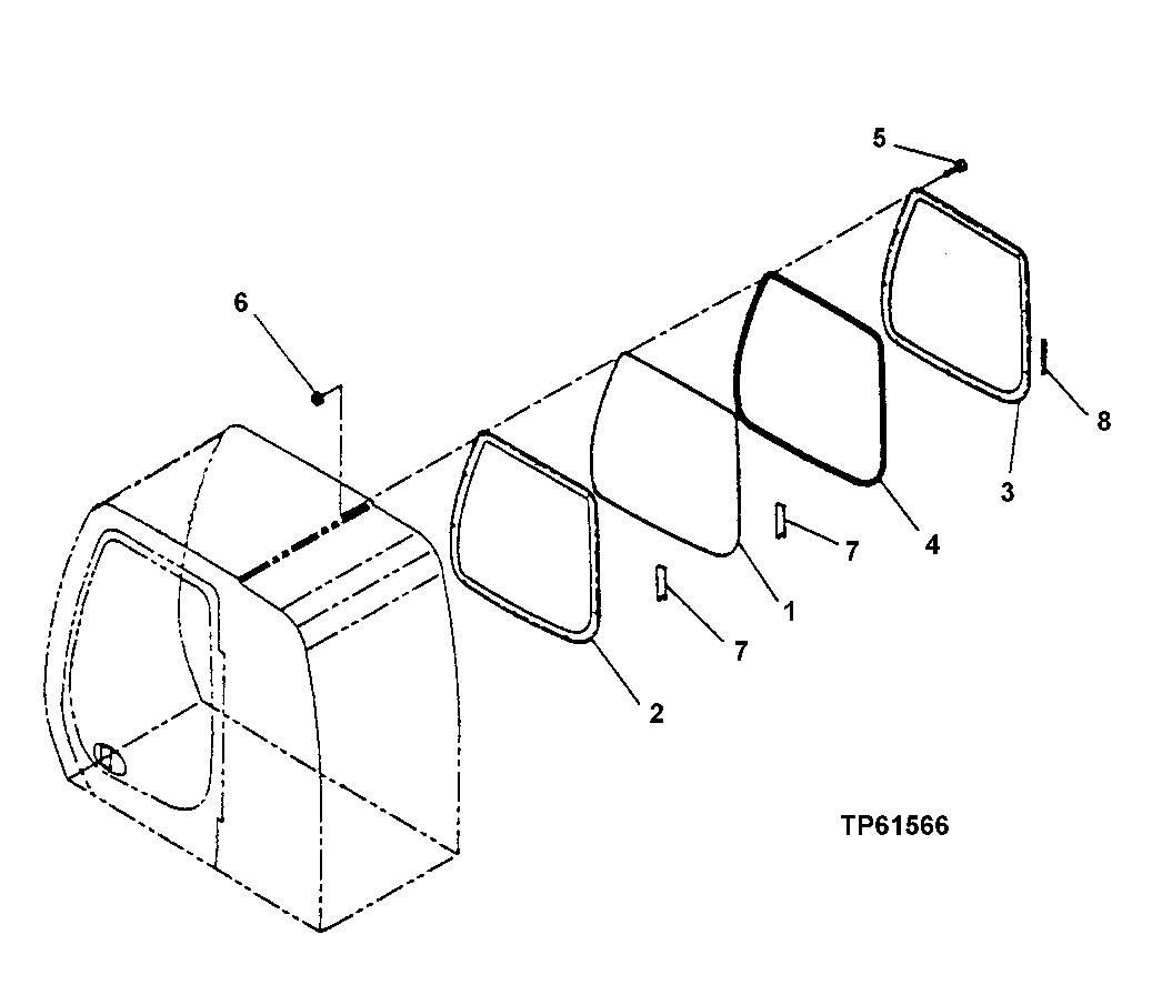 Схема запчастей John Deere 200LC, 330LC, 370 - 83 - BC ROAD BUILDER CAB WINDOW 1810 Operator Enclosure