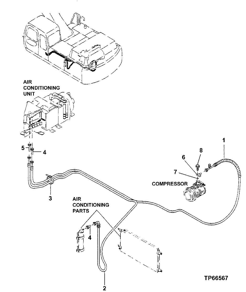 Схема запчастей John Deere 200LC, 330LC, 370 - 90 - SIDE ENTRY CAB AIR CONDITIONER PIPING 1830 HEATING AND AIR CONDITIONING