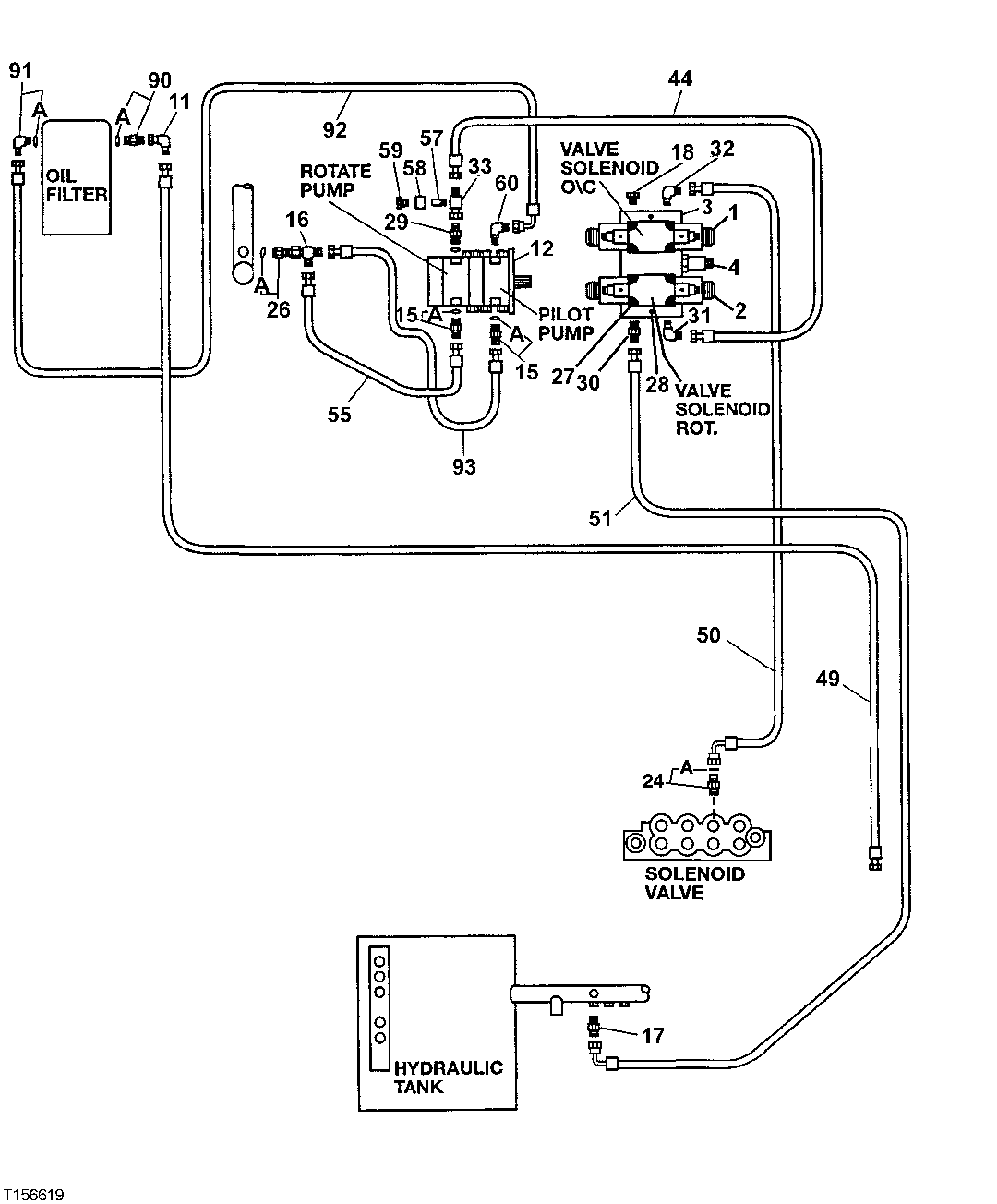 Схема запчастей John Deere 200LC, 330LC, 370 - 133 - Pilot Piping (Forestry Cab - Heeler) 3360 HYDRAULIC SYSTEM