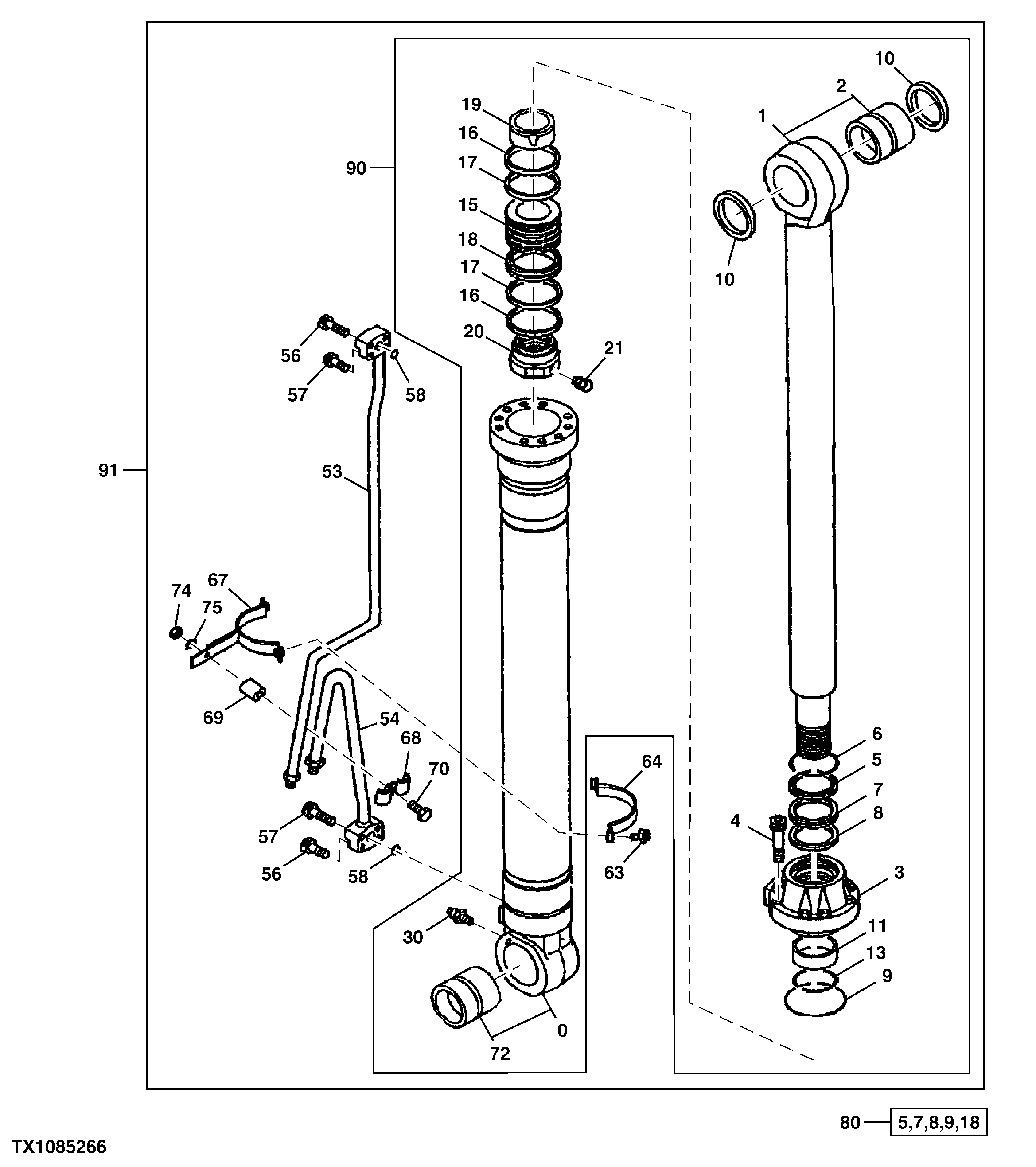 Схема запчастей John Deere 200LC, 330LC, 370 - 145 - LOG LOADER RIGHT BOOM CYLINDER (370) (SERIAL NO. XXXXXX- ) 3360 HYDRAULIC SYSTEM