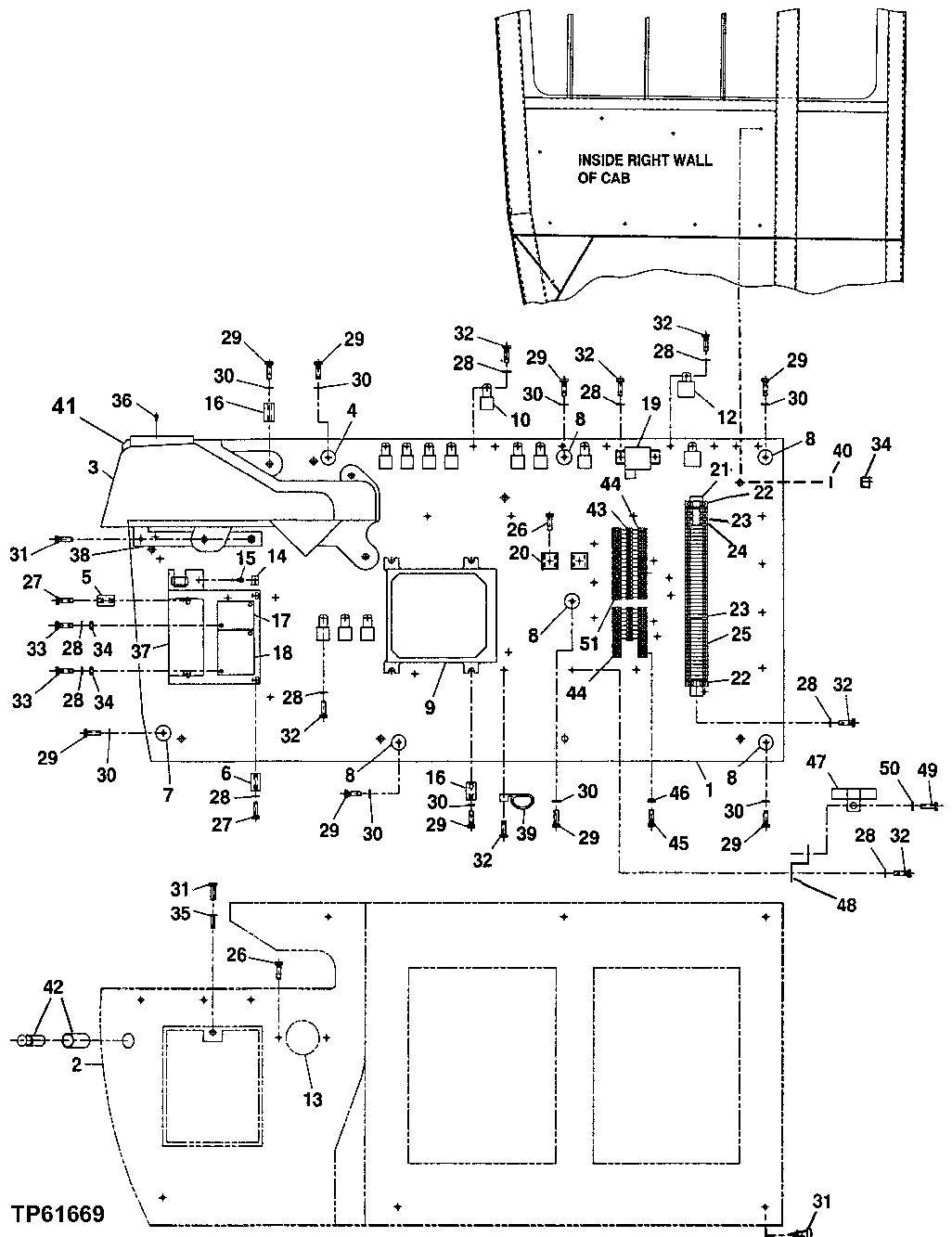 Схема запчастей John Deere 200LC, 330LC, 370 - 33 - Electrical Panel (Rear Entry Cab Units With Butt-N-Top) 1674 Wiring Harness And Switches