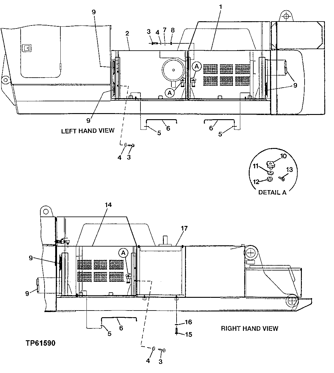 Схема запчастей John Deere 200LC, 330LC, 370 - 102 - HIGH PROFILE SIDE GUARDING WITH COUNTERWEIGHT FUEL TANK 1910 Hood Or Engine Enclosure