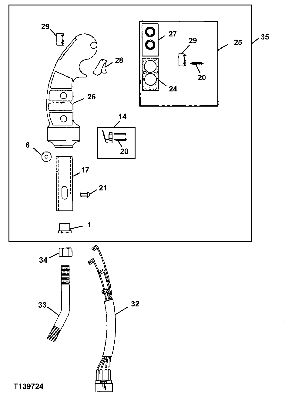 Схема запчастей John Deere 200LC, 330LC, 370 - 110 - Control Lever Grip Component Parts (2 Function Grapple) 3315 Control Linkage