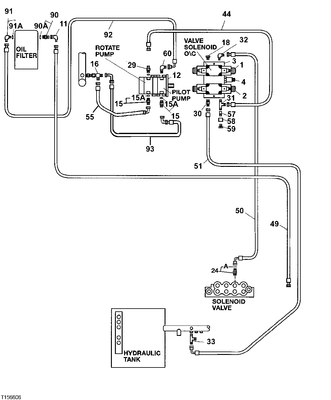 Схема запчастей John Deere 200LC, 330LC, 370 - 134 - Pilot Piping (Forestry Cab - Heeler) 3360 HYDRAULIC SYSTEM