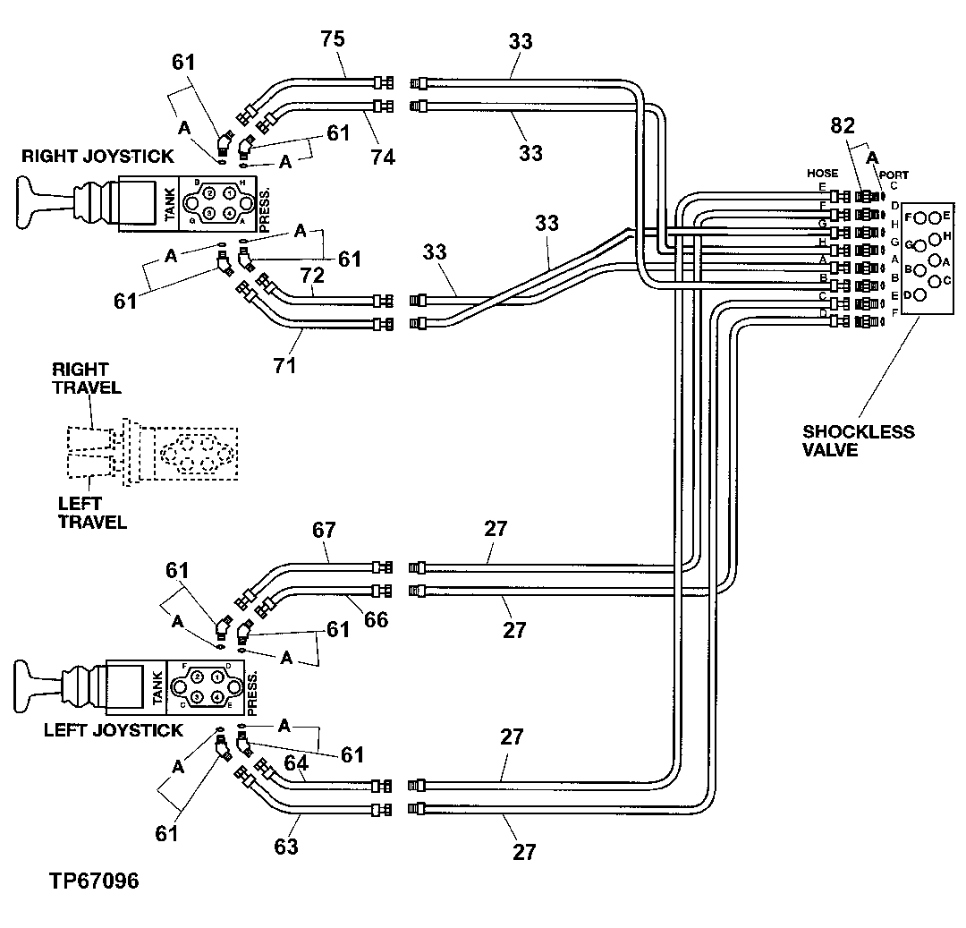 Схема запчастей John Deere 200LC, 330LC, 370 - 135 - Pilot Piping (72 Inch Rear Entry Cab - Butt-N-Top) 3360 HYDRAULIC SYSTEM