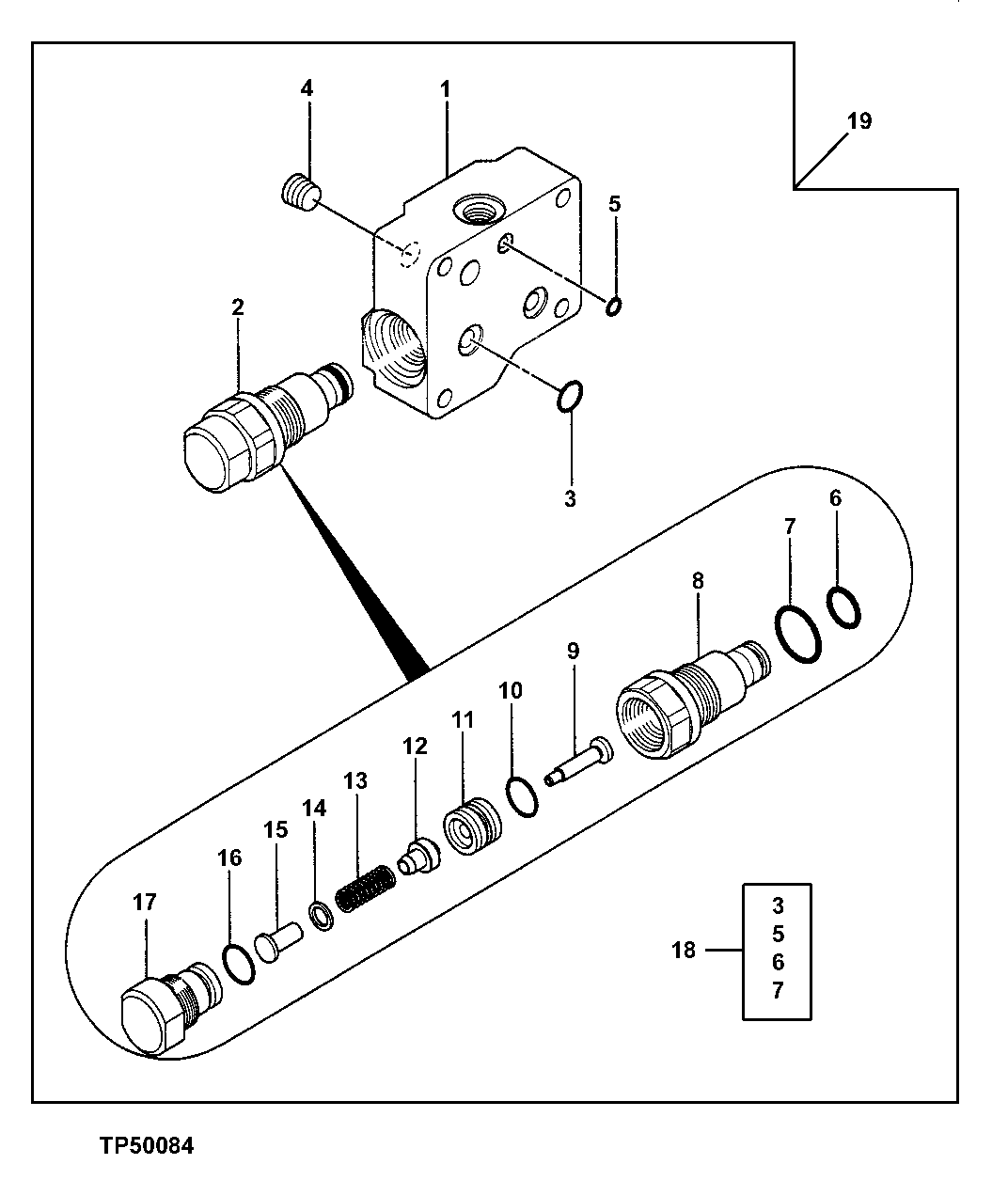 Схема запчастей John Deere 0ZTS - 13 - PROPEL MOTOR CROSSOVER RELIEF VALVE 0260 HYDRAULIC SYSTEM