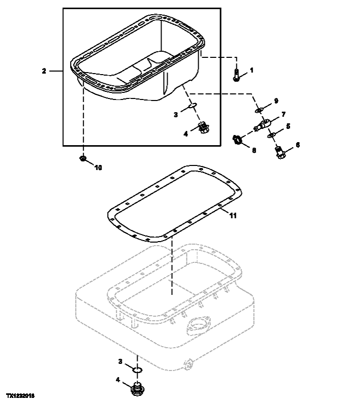 Схема запчастей John Deere 0ZTS - 29 - ENGINE OIL PAN 0407 Engine Oiling System