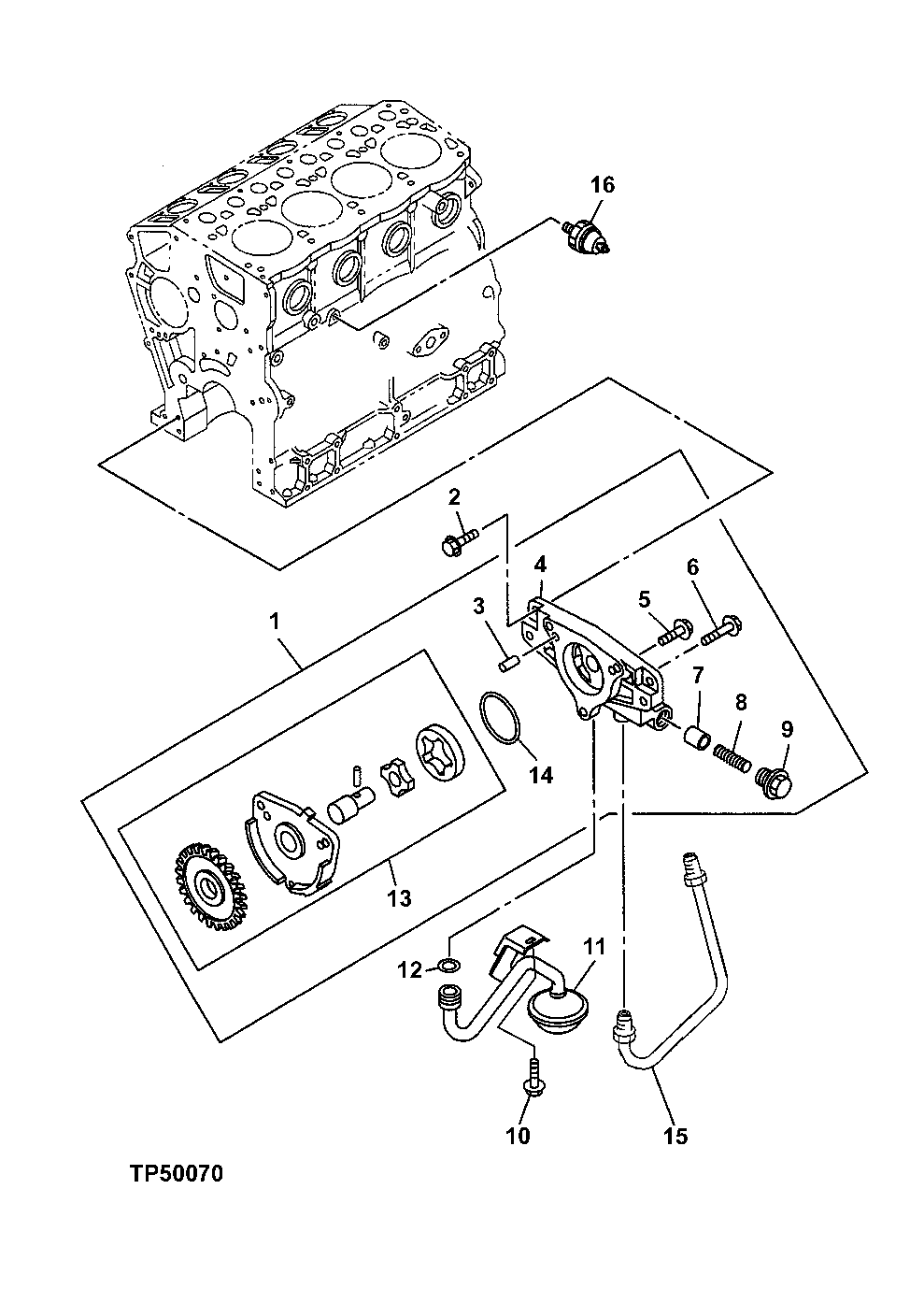 Схема запчастей John Deere 0ZTS - 31 - Engine Oil Pump And Oil Pump Intake 0407 Engine Oiling System