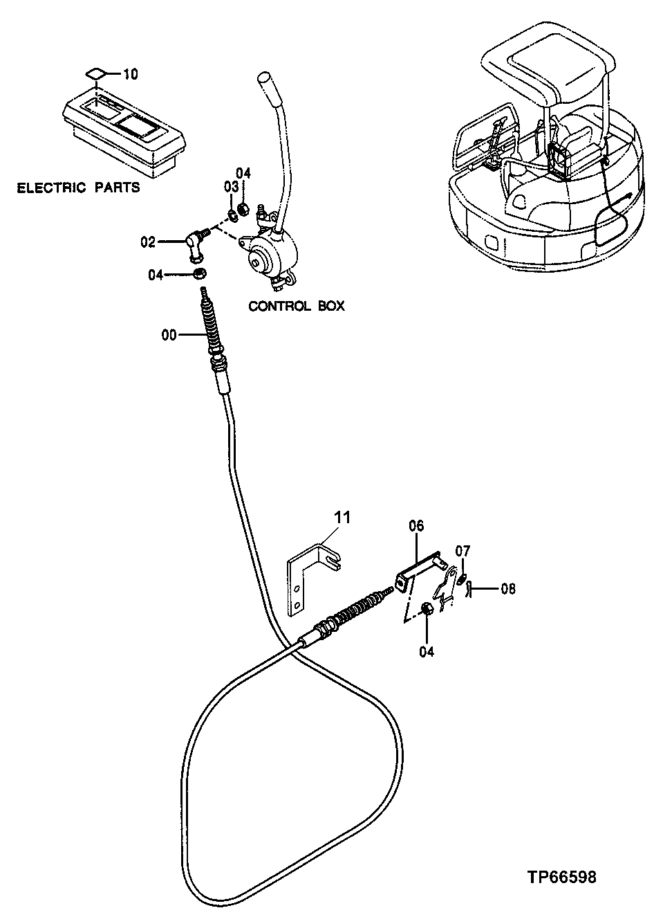 Схема запчастей John Deere 0ZTS - 52 - Engine Speed Control Cable 0515 Engine Speed Controls