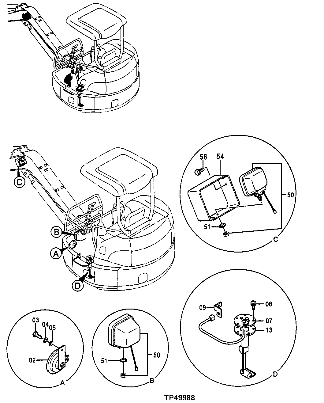 Схема запчастей John Deere 0ZTS - 67 - ELECTRIC PARTS 1674 Wiring Harness And Switches