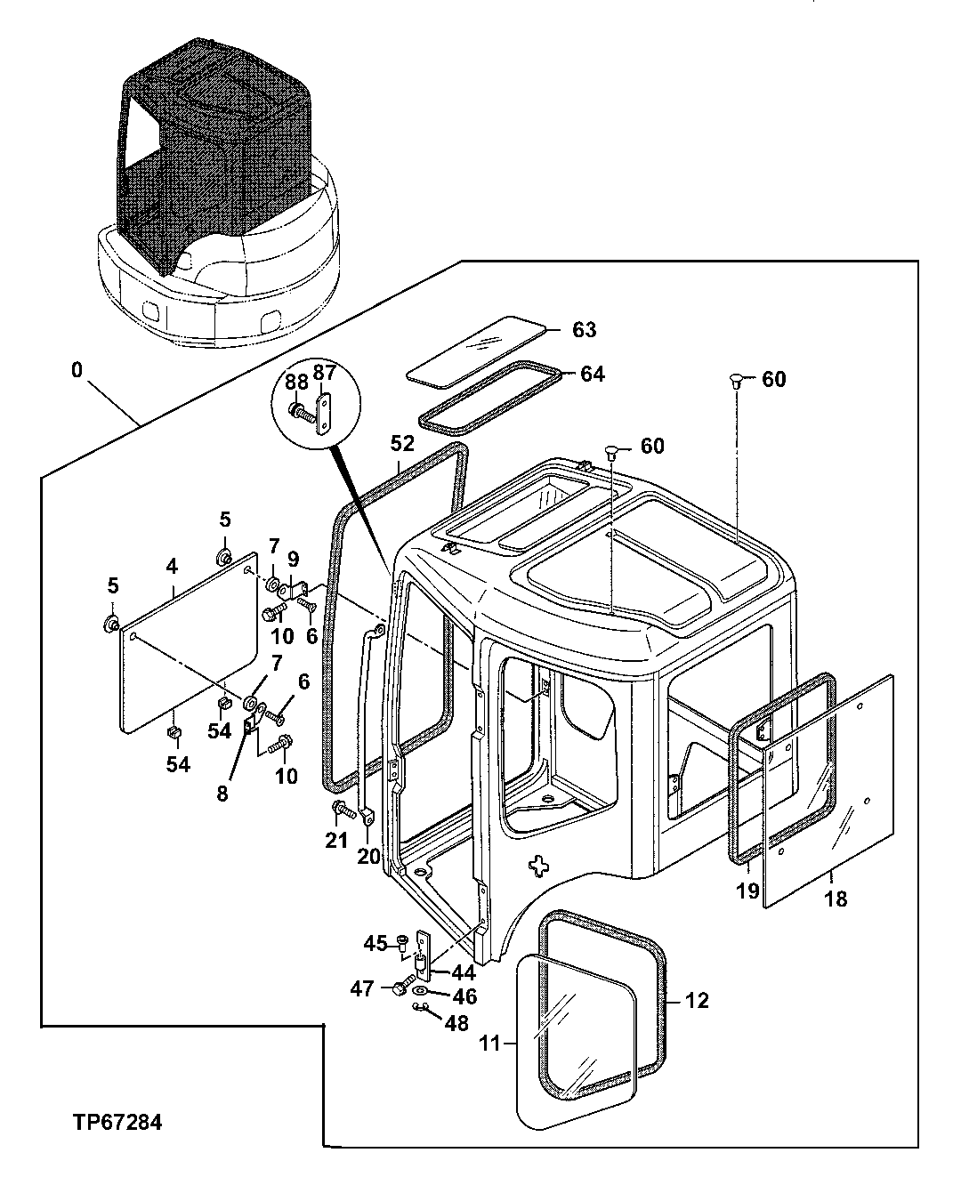 Схема запчастей John Deere 0ZTS - 77 - Cab Components 1810 Operator Enclosure