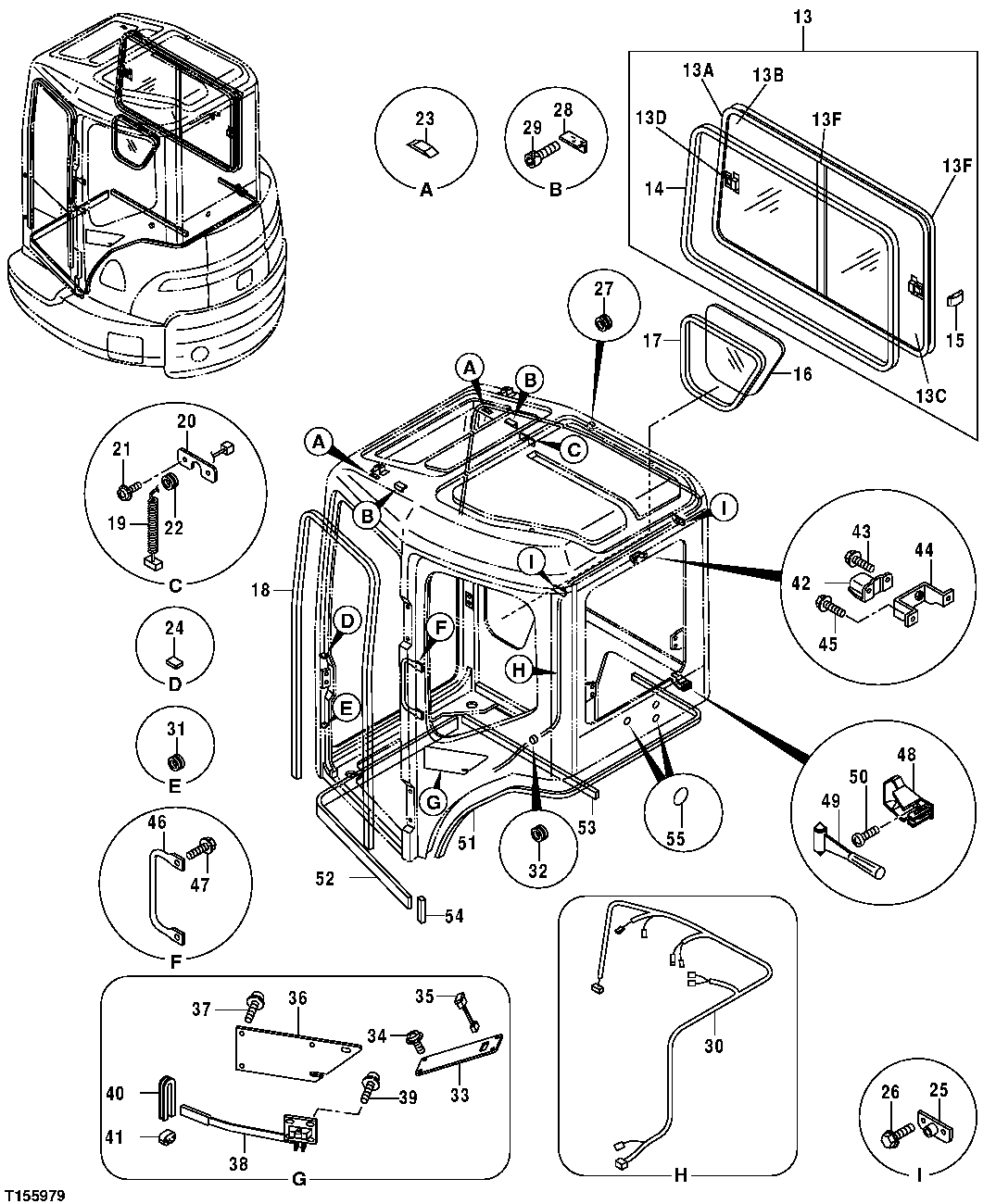 Схема запчастей John Deere 0ZTS - 78 - Cab Components 1810 Operator Enclosure