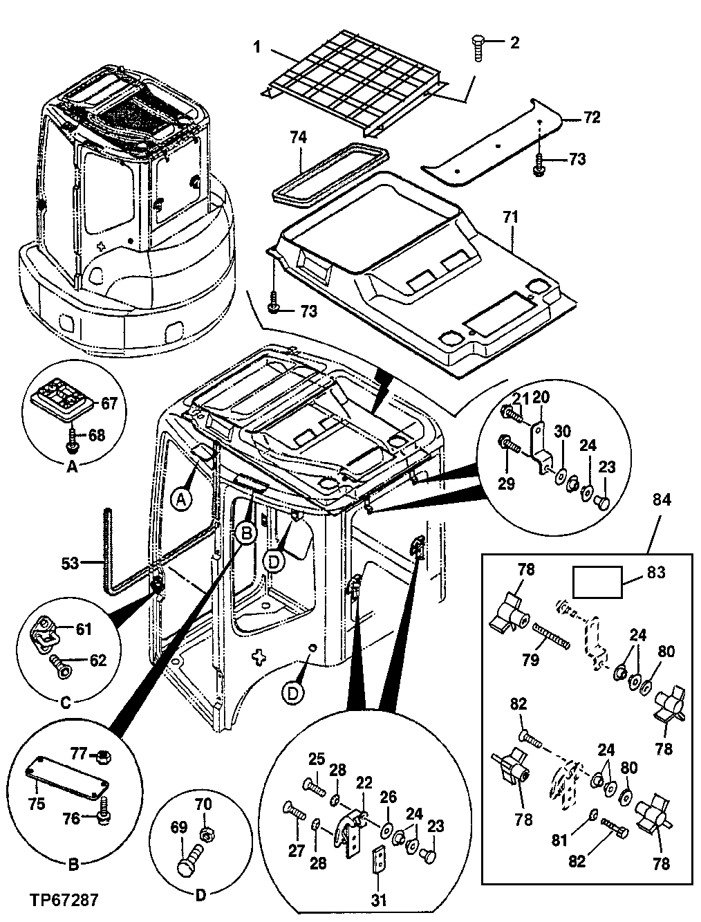 Схема запчастей John Deere 0ZTS - 79 - Cab Components 1810 Operator Enclosure