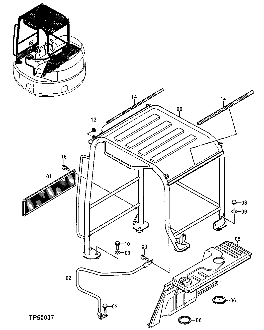 Схема запчастей John Deere 0ZTS - 86 - TOPS Frame, TOPS Mounting Parts and TOPS Rear Cover 1810 Operator Enclosure